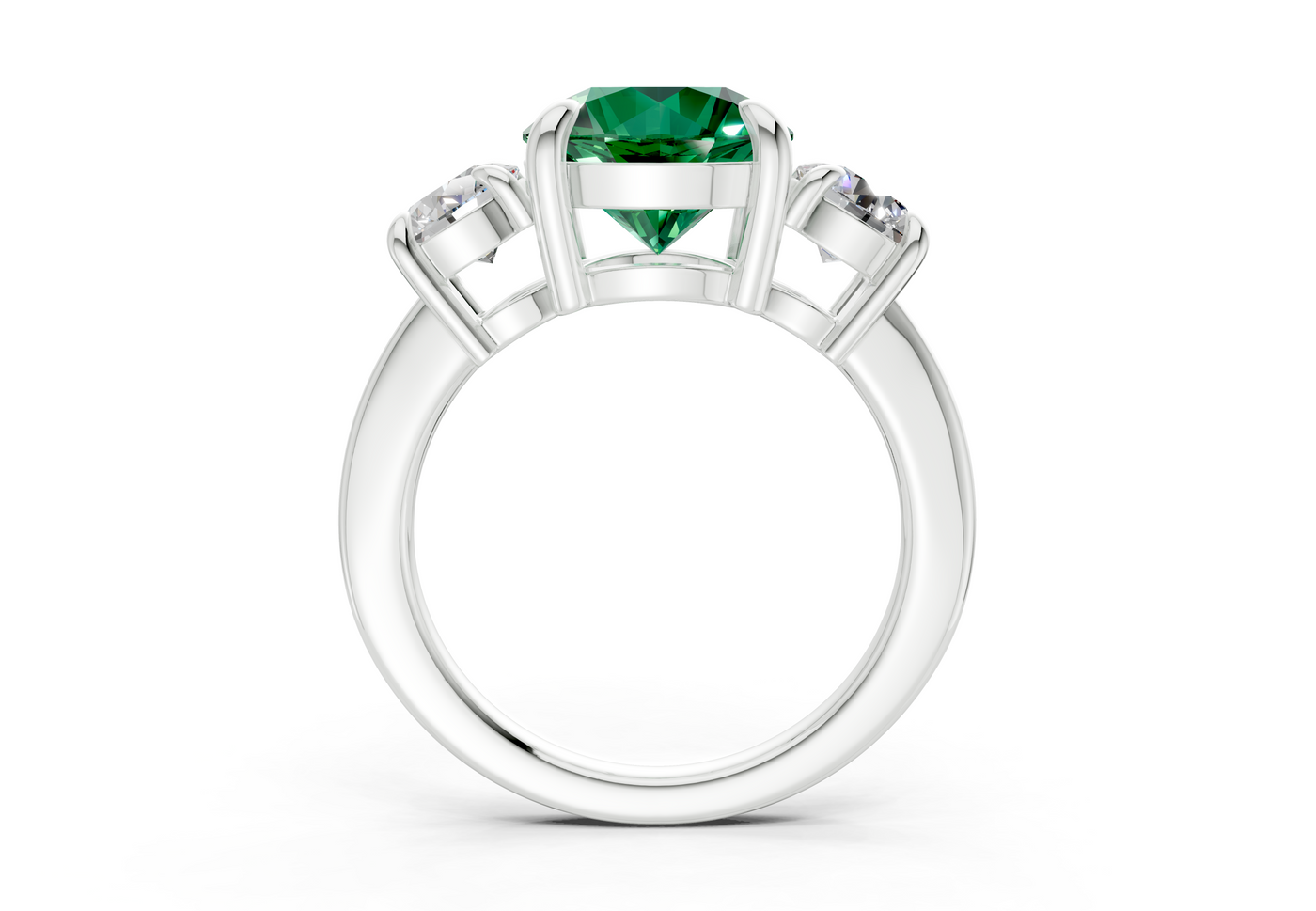 Valencia Emerald Gemstone Three Stone Round Cut 2mm Engagement Ring