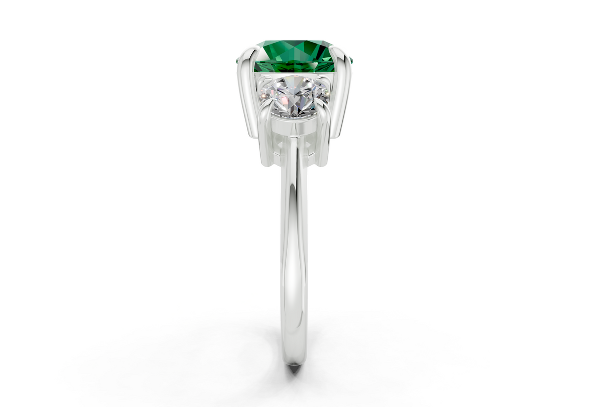 Valencia Emerald Gemstone Three Stone Round Cut 2mm Engagement Ring