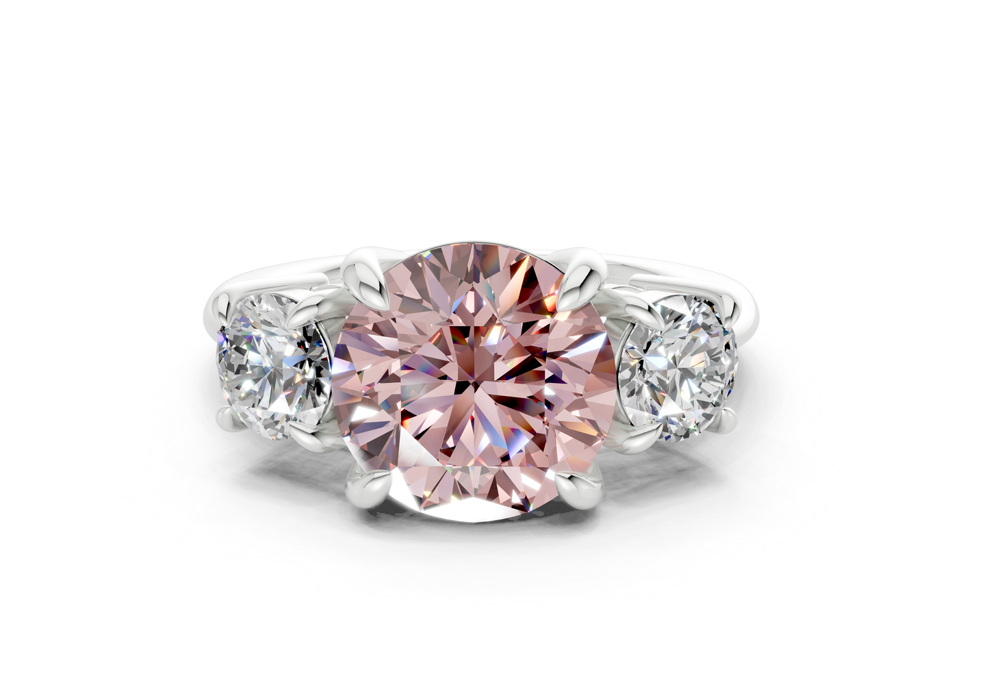 Valencia Pink Diamond Three Stone Round Cut 2mm Engagement Ring