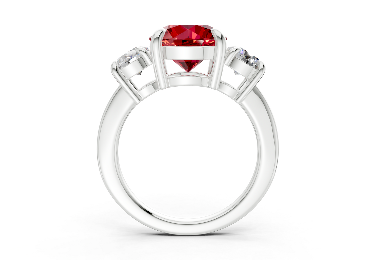 Valencia Ruby Gemstone Three Stone Round Cut 2mm Engagement Ring