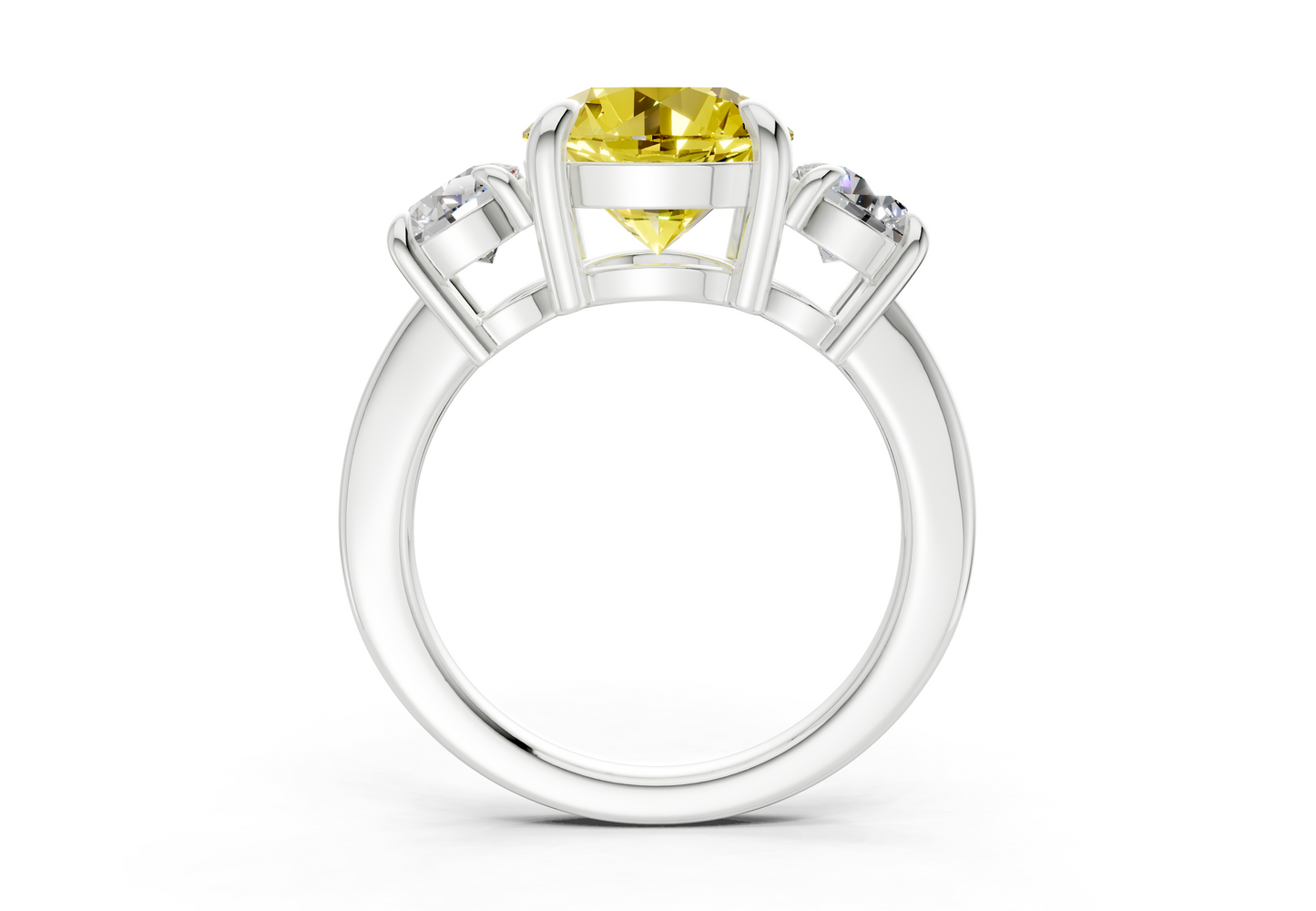 Valencia Yellow Diamond Three Stone Round Cut 2mm Engagement Ring