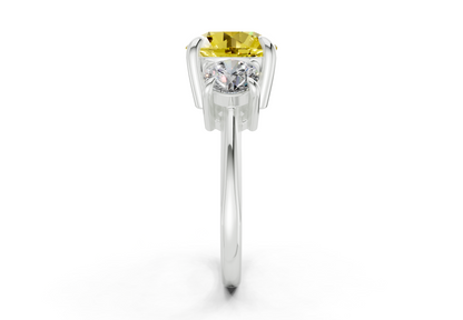 Valencia Yellow Diamond Three Stone Round Cut 2mm Engagement Ring