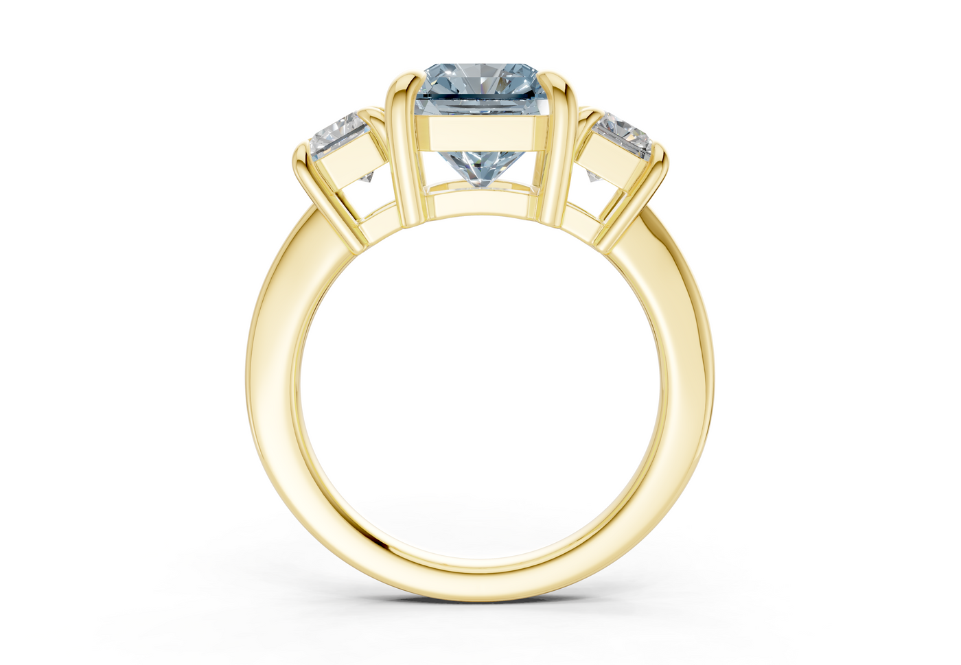 Valencia Blue Diamond Three Stone Radiant Square Cut 2mm Engagement Ring