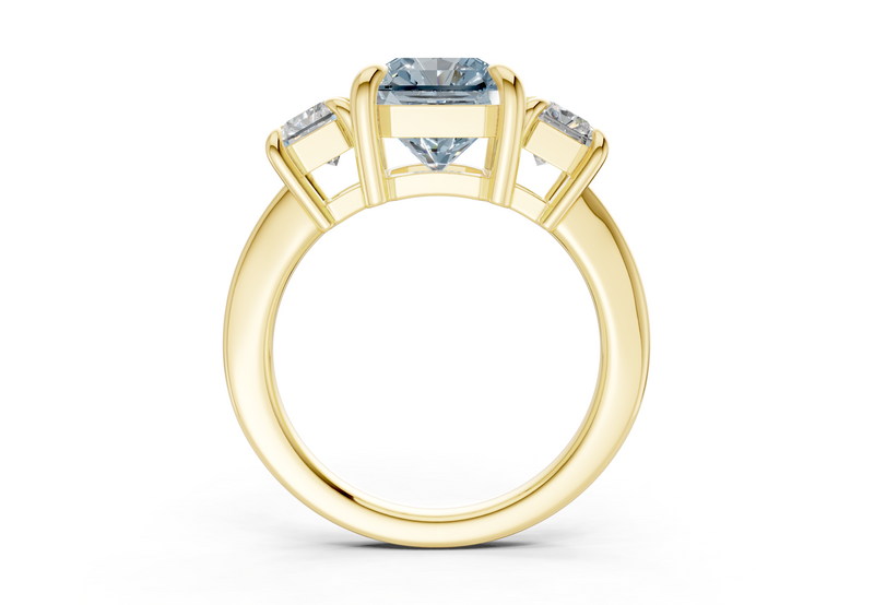 Valencia Blue Diamond Three Stone Radiant Square Cut 2mm Engagement Ring