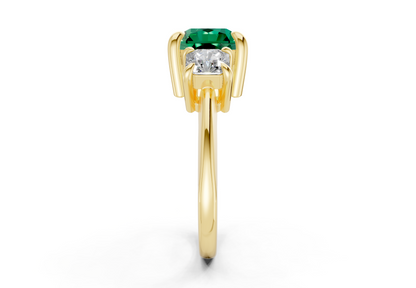 Valencia Emerald Gemstone Three Stone Radiant Square Cut 2mm Engagement Ring