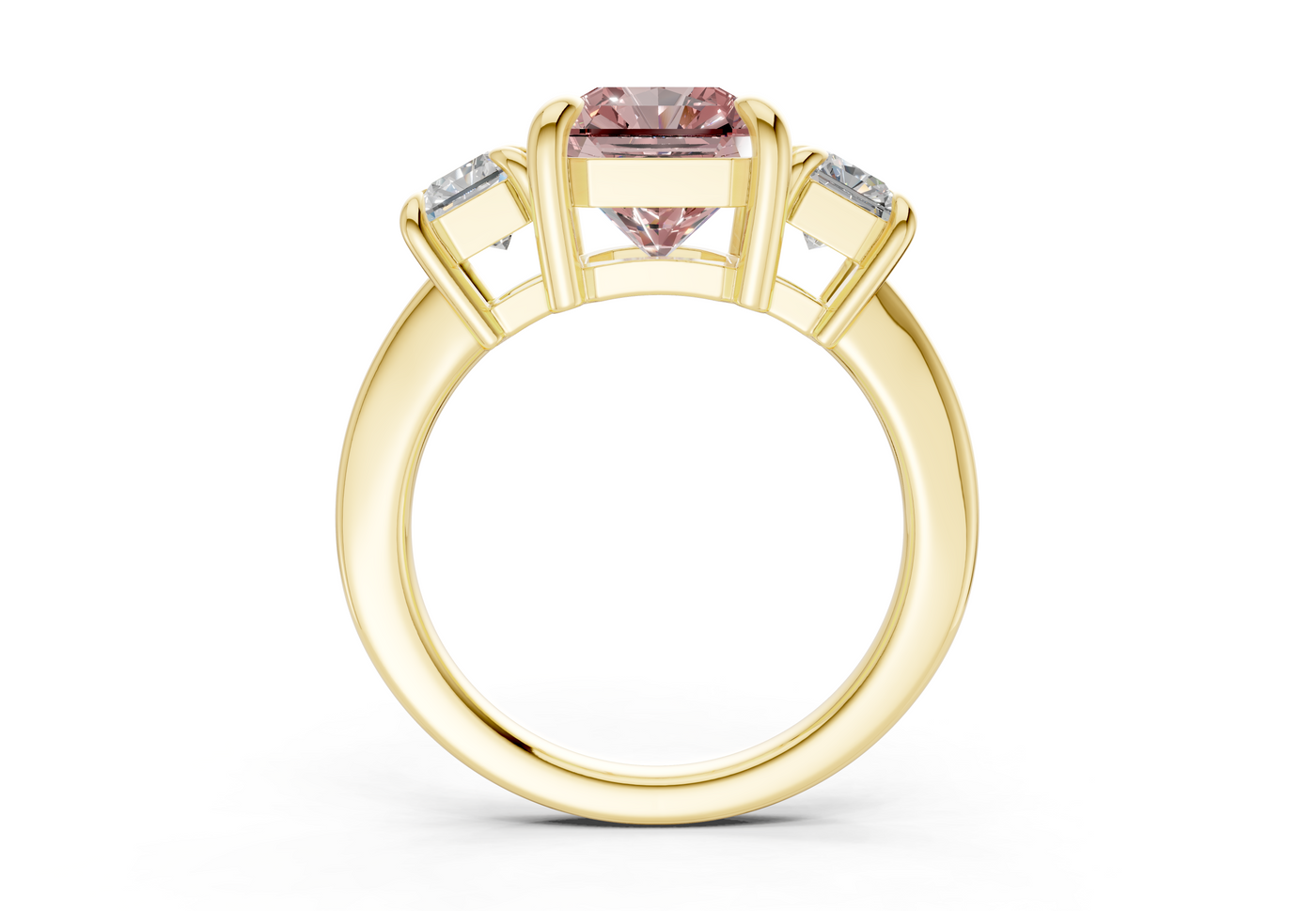 Valencia Pink Diamond Three Stone Radiant Square Cut 2mm Engagement Ring
