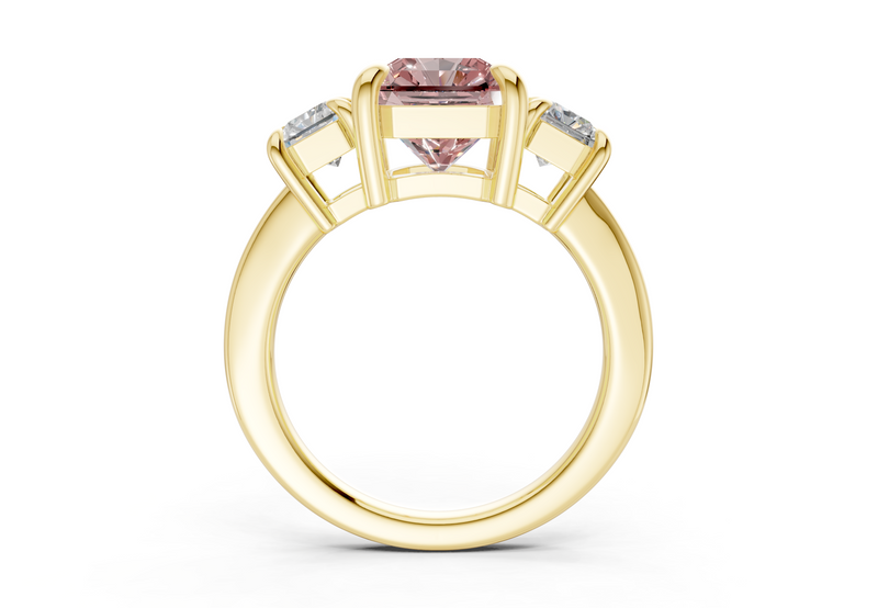 Valencia Pink Diamond Three Stone Radiant Square Cut 2mm Engagement Ring