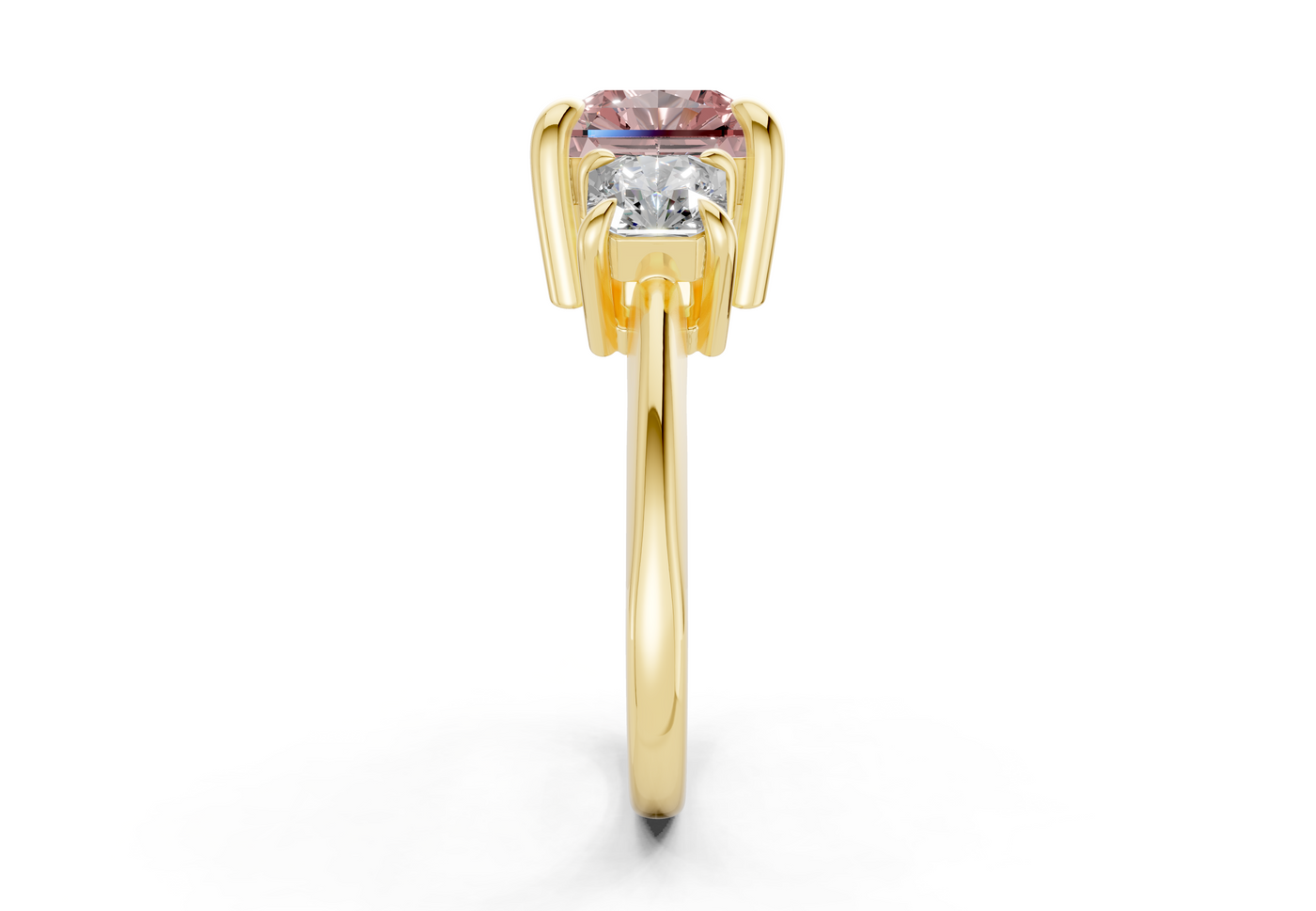 Valencia Pink Diamond Three Stone Radiant Square Cut 2mm Engagement Ring