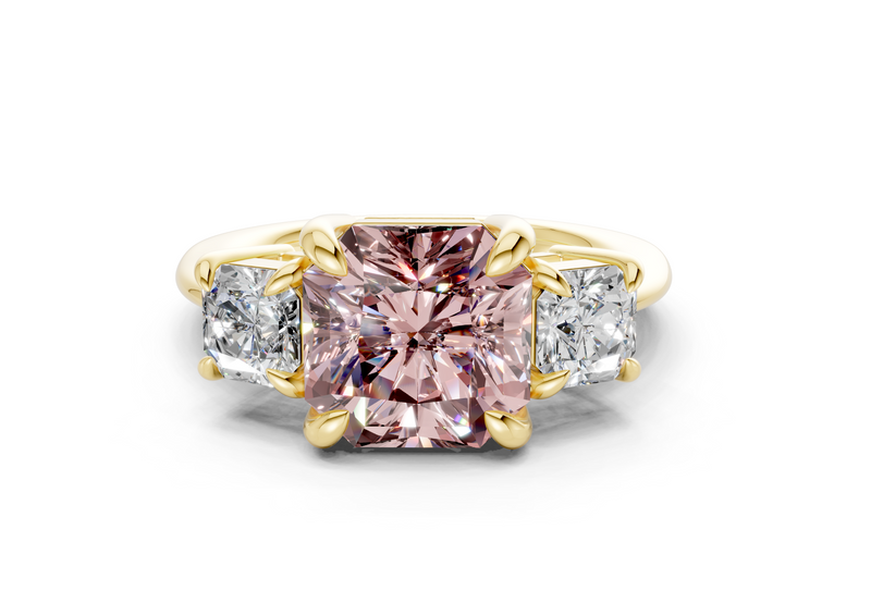 Valencia Pink Diamond Three Stone Radiant Square Cut 2mm Engagement Ring