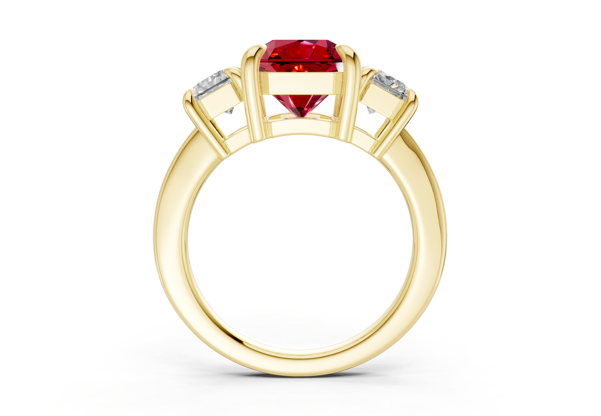 Valencia Ruby Gemstone Three Stone Radiant Square Cut 2mm Engagement Ring