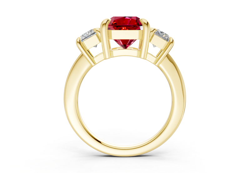 Valencia Ruby Gemstone Three Stone Radiant Square Cut 2mm Engagement Ring