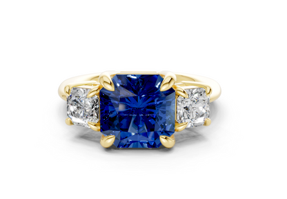 Valencia Sapphire Gemstone Three Stone Radiant Square Cut 2mm Engagement Ring