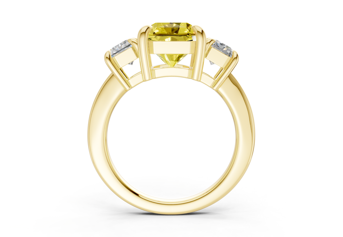 Valencia Yellow Diamond Three Stone Radiant Square Cut 2mm Engagement Ring