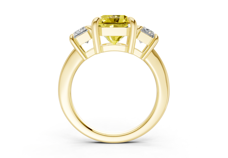 Valencia Yellow Diamond Three Stone Radiant Square Cut 2mm Engagement Ring