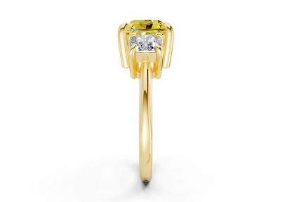 Valencia Yellow Diamond Three Stone Radiant Square Cut 2mm Engagement Ring