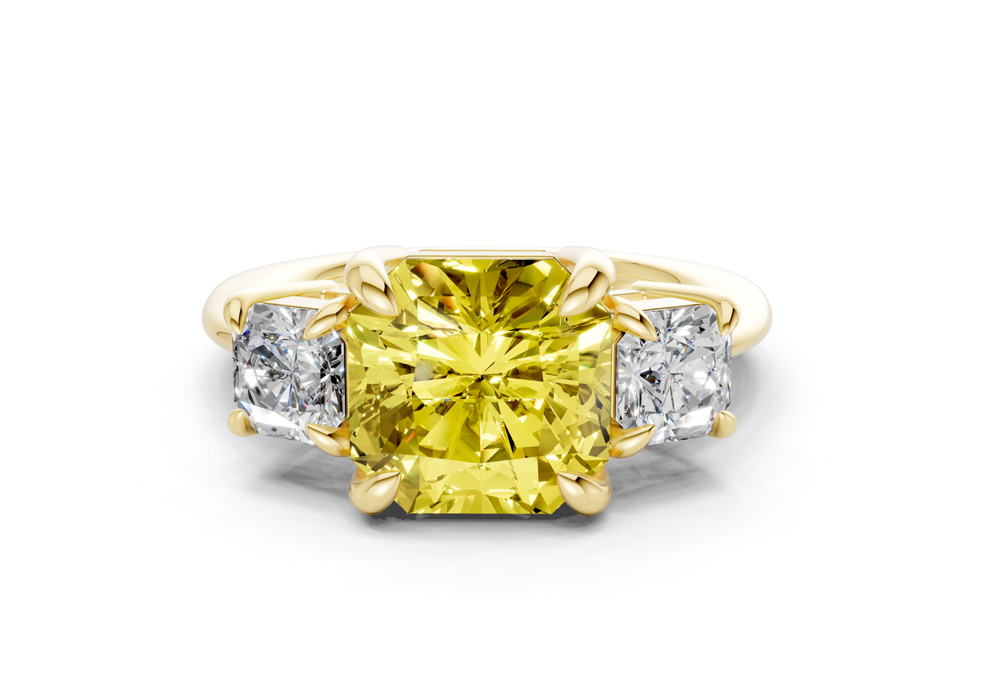 Valencia Yellow Diamond Three Stone Radiant Square Cut 2mm Engagement Ring