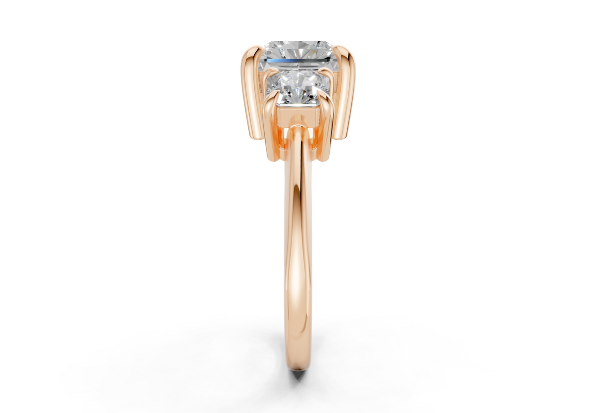 Valencia Diamond Three Stone Radiant Square Cut 2mm Engagement Ring