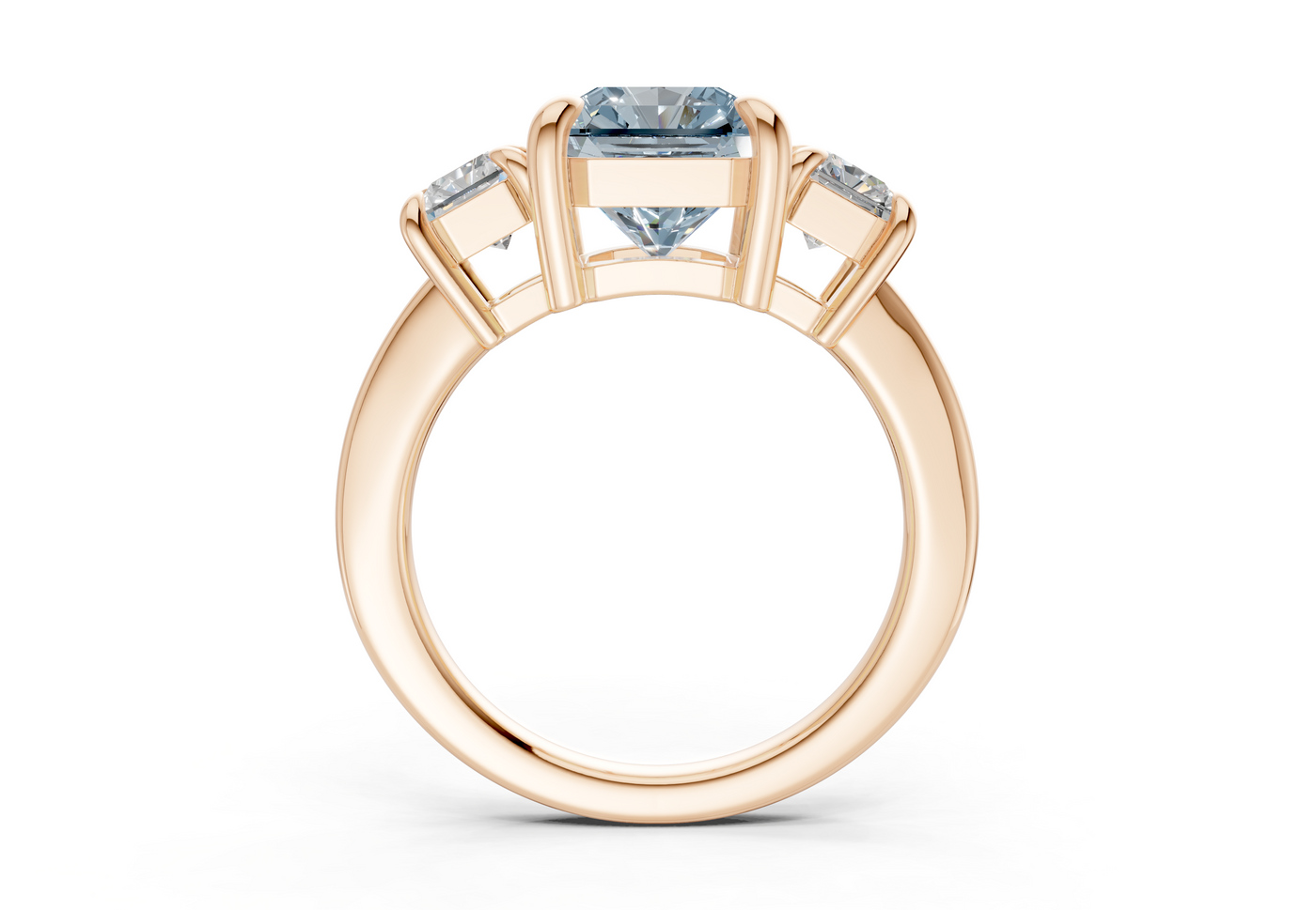 Valencia Blue Diamond Three Stone Radiant Square Cut 2mm Engagement Ring