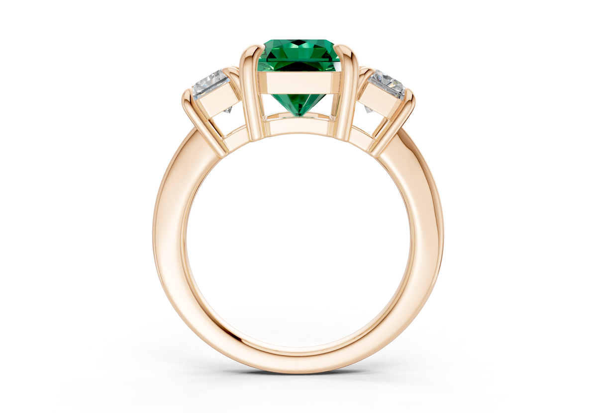 Valencia Emerald Gemstone Three Stone Radiant Square Cut 2mm Engagement Ring