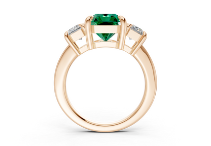 Valencia Emerald Gemstone Three Stone Radiant Square Cut 2mm Engagement Ring