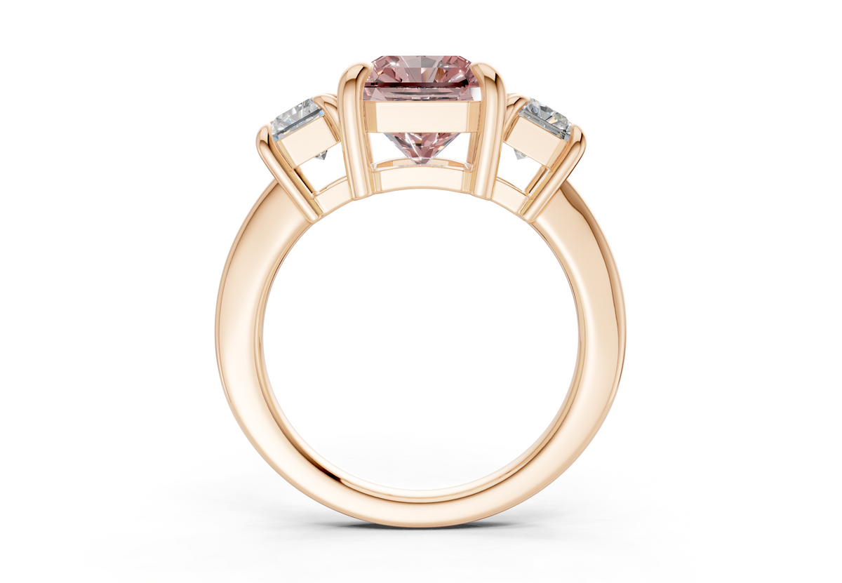 Valencia Pink Diamond Three Stone Radiant Square Cut 2mm Engagement Ring