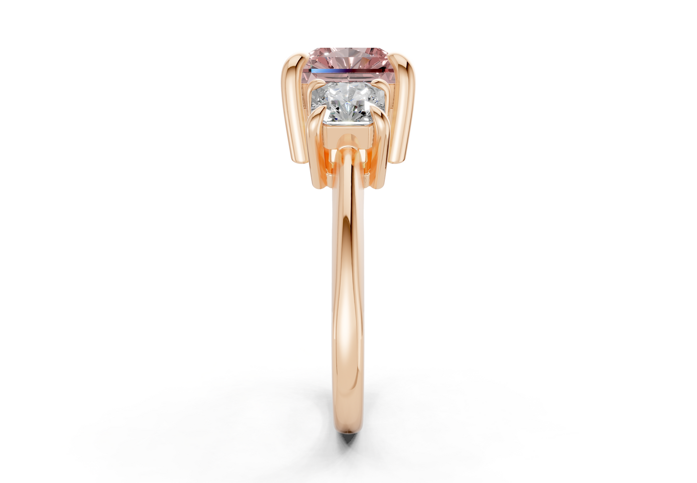 Valencia Pink Diamond Three Stone Radiant Square Cut 2mm Engagement Ring