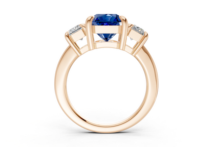 Valencia Sapphire Gemstone Three Stone Radiant Square Cut 2mm Engagement Ring
