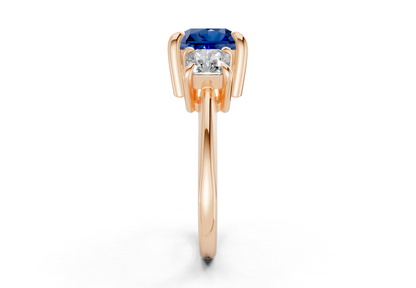 Valencia Sapphire Gemstone Three Stone Radiant Square Cut 2mm Engagement Ring