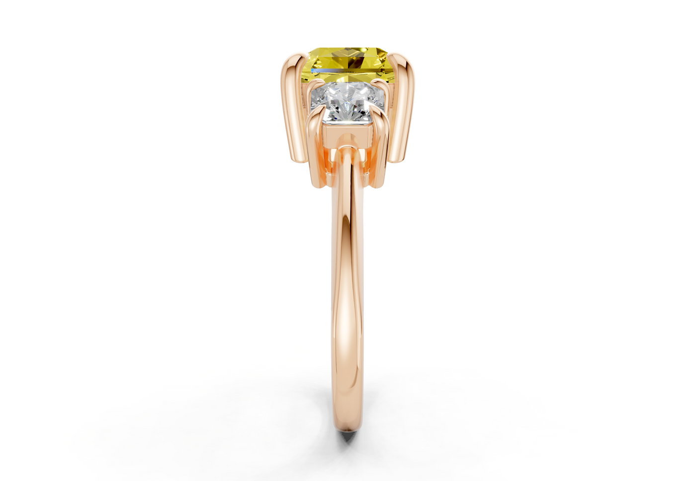Valencia Yellow Diamond Three Stone Radiant Square Cut 2mm Engagement Ring