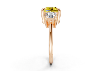 Valencia Yellow Diamond Three Stone Radiant Square Cut 2mm Engagement Ring