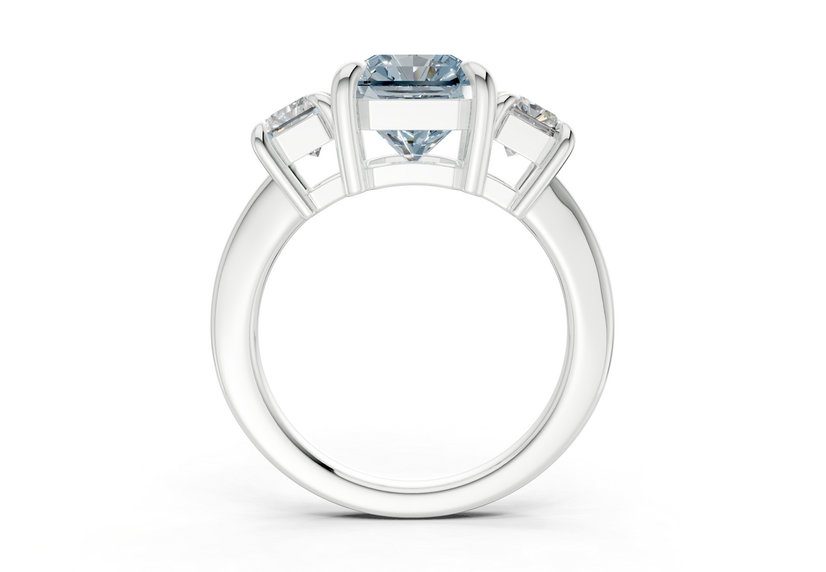Valencia Blue Diamond Three Stone Radiant Square Cut 2mm Engagement Ring