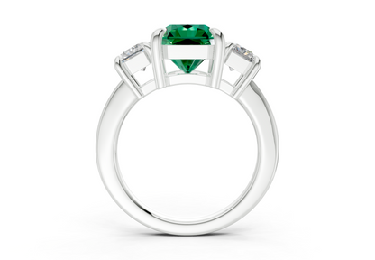 Valencia Emerald Gemstone Three Stone Radiant Square Cut 2mm Engagement Ring