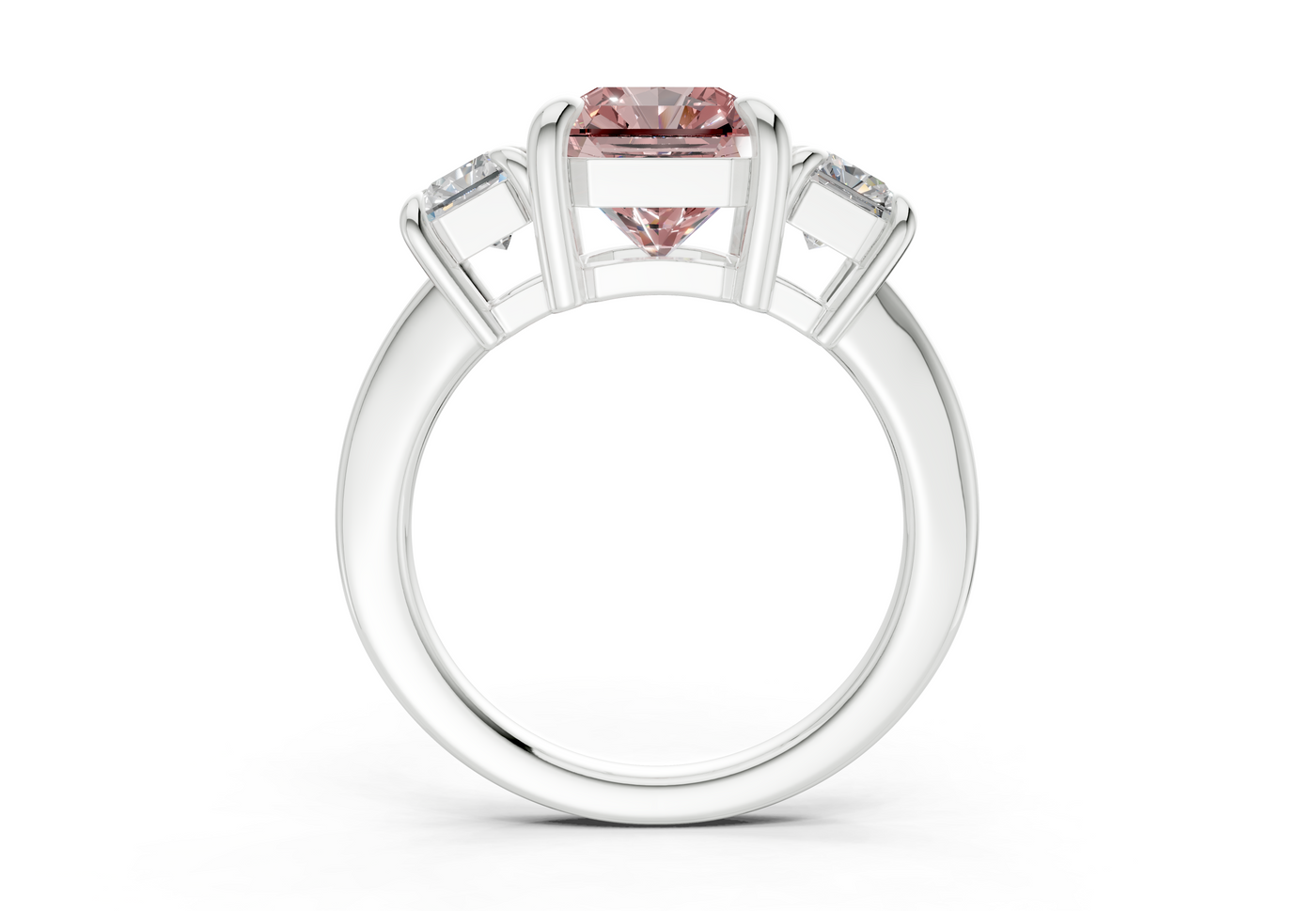 Valencia Pink Diamond Three Stone Radiant Square Cut 2mm Engagement Ring
