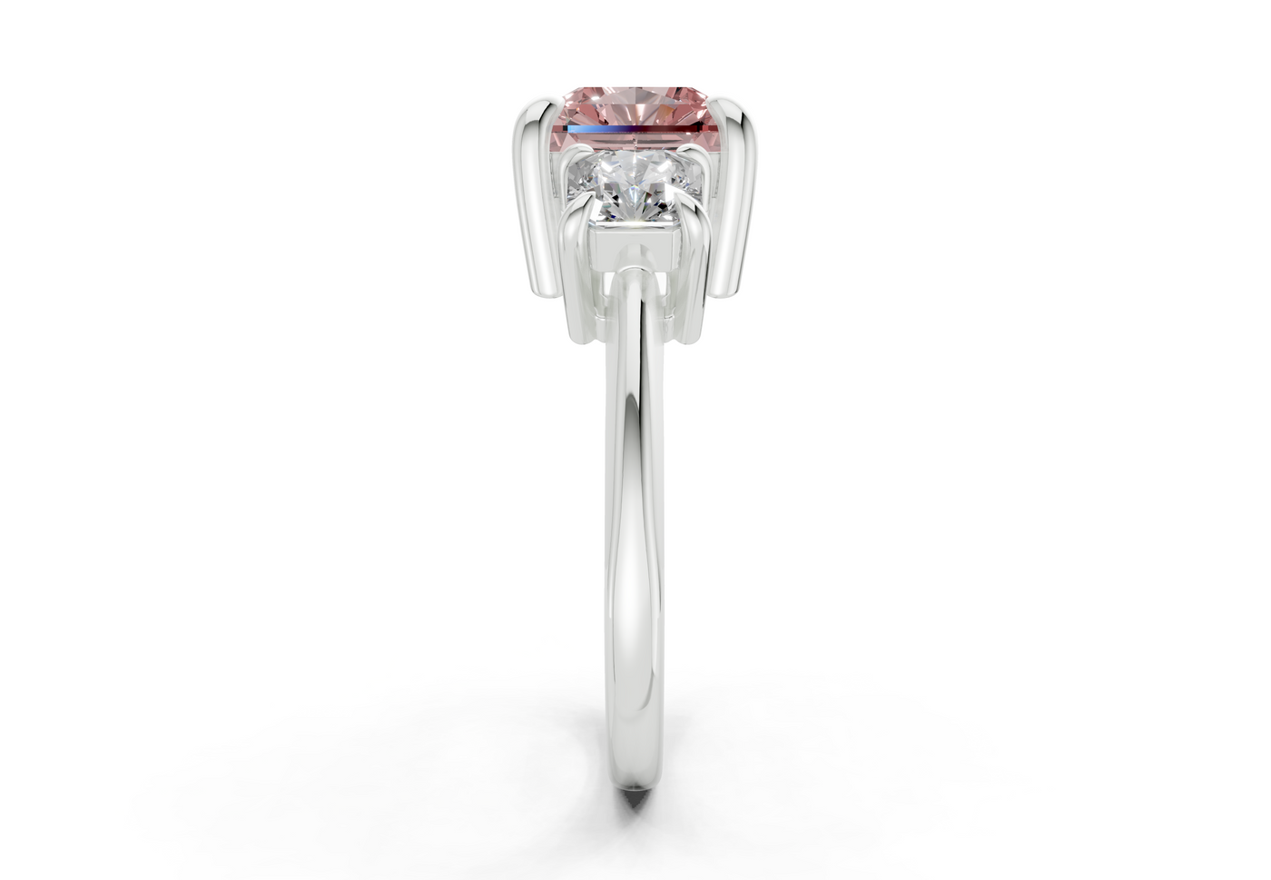 Valencia Pink Diamond Three Stone Radiant Square Cut 2mm Engagement Ring