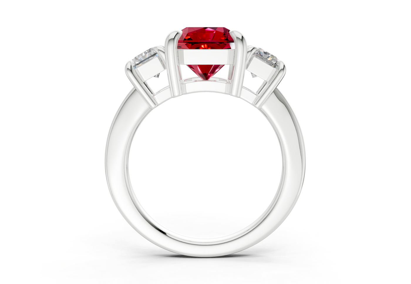 Valencia Ruby Gemstone Three Stone Radiant Square Cut 2mm Engagement Ring