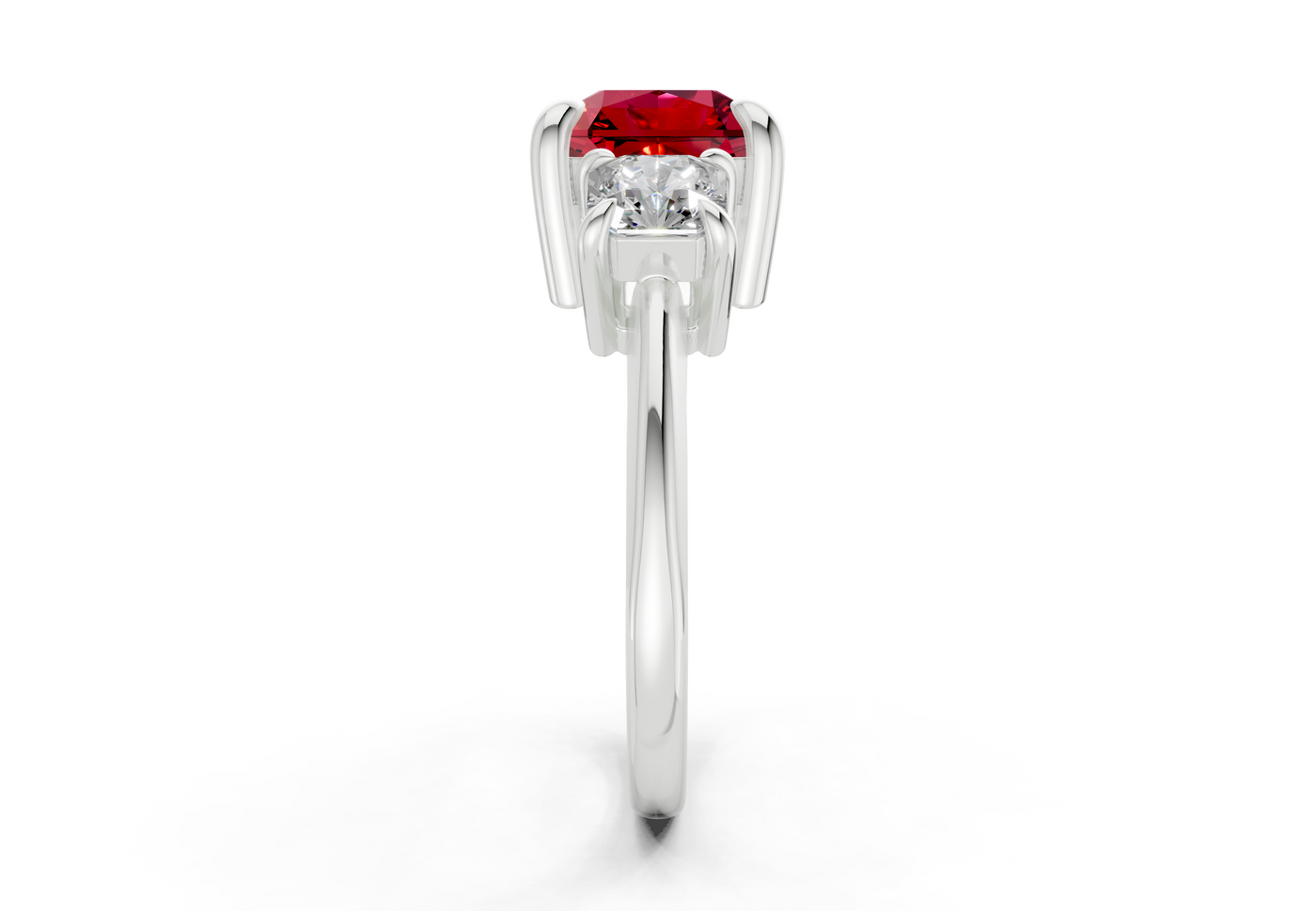 Valencia Ruby Gemstone Three Stone Radiant Square Cut 2mm Engagement Ring