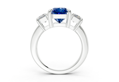 Valencia Sapphire Gemstone Three Stone Radiant Square Cut 2mm Engagement Ring