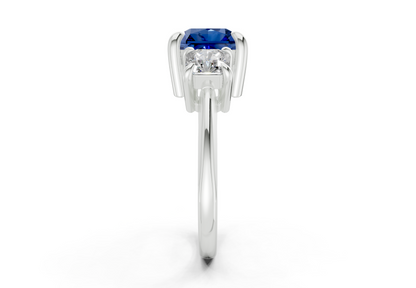 Valencia Sapphire Gemstone Three Stone Radiant Square Cut 2mm Engagement Ring