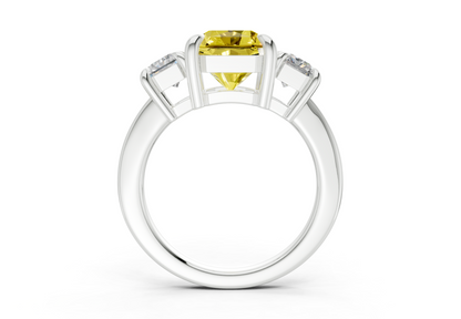 Valencia Yellow Diamond Three Stone Radiant Square Cut 2mm Engagement Ring