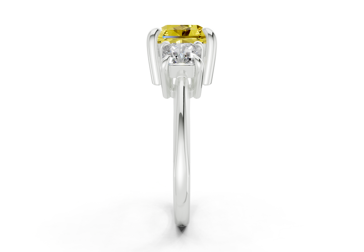 Valencia Yellow Diamond Three Stone Radiant Square Cut 2mm Engagement Ring