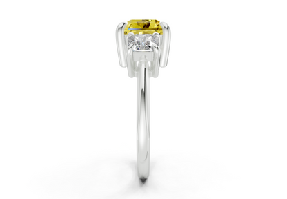 Valencia Yellow Diamond Three Stone Radiant Square Cut 2mm Engagement Ring