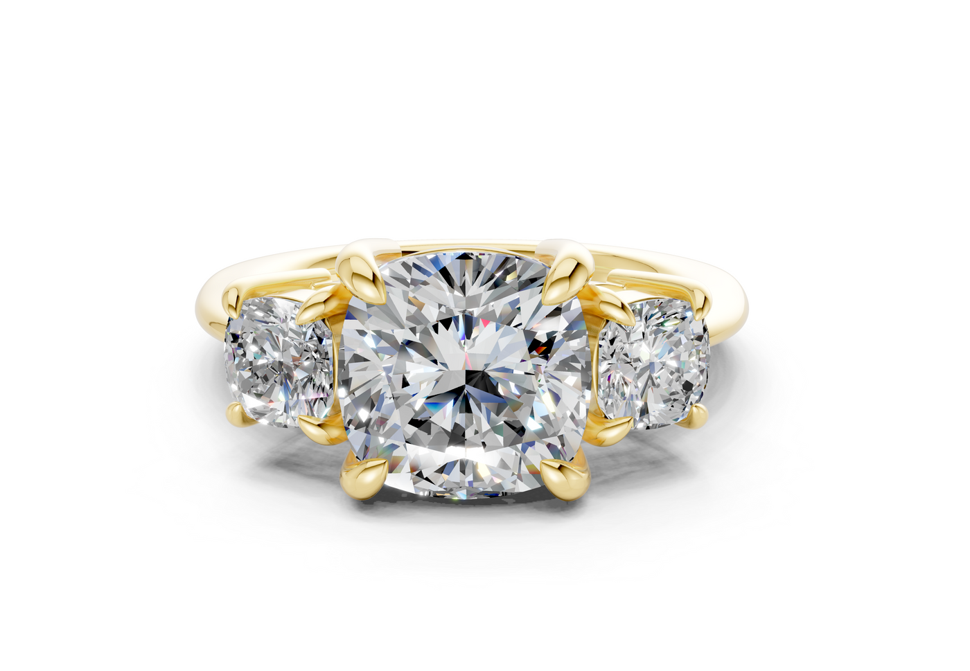 Valencia Diamond Three Stone Cushion Square Cut 2mm Engagement Ring