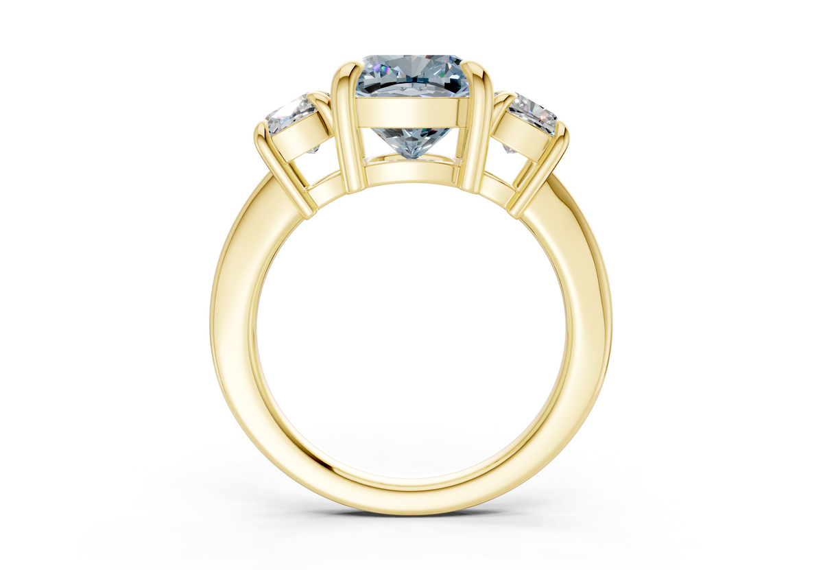 Valencia Blue Diamond Three Stone Cushion Square Cut 2mm Engagement Ring