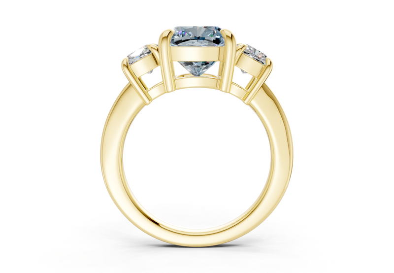 Valencia Blue Diamond Three Stone Cushion Square Cut 2mm Engagement Ring