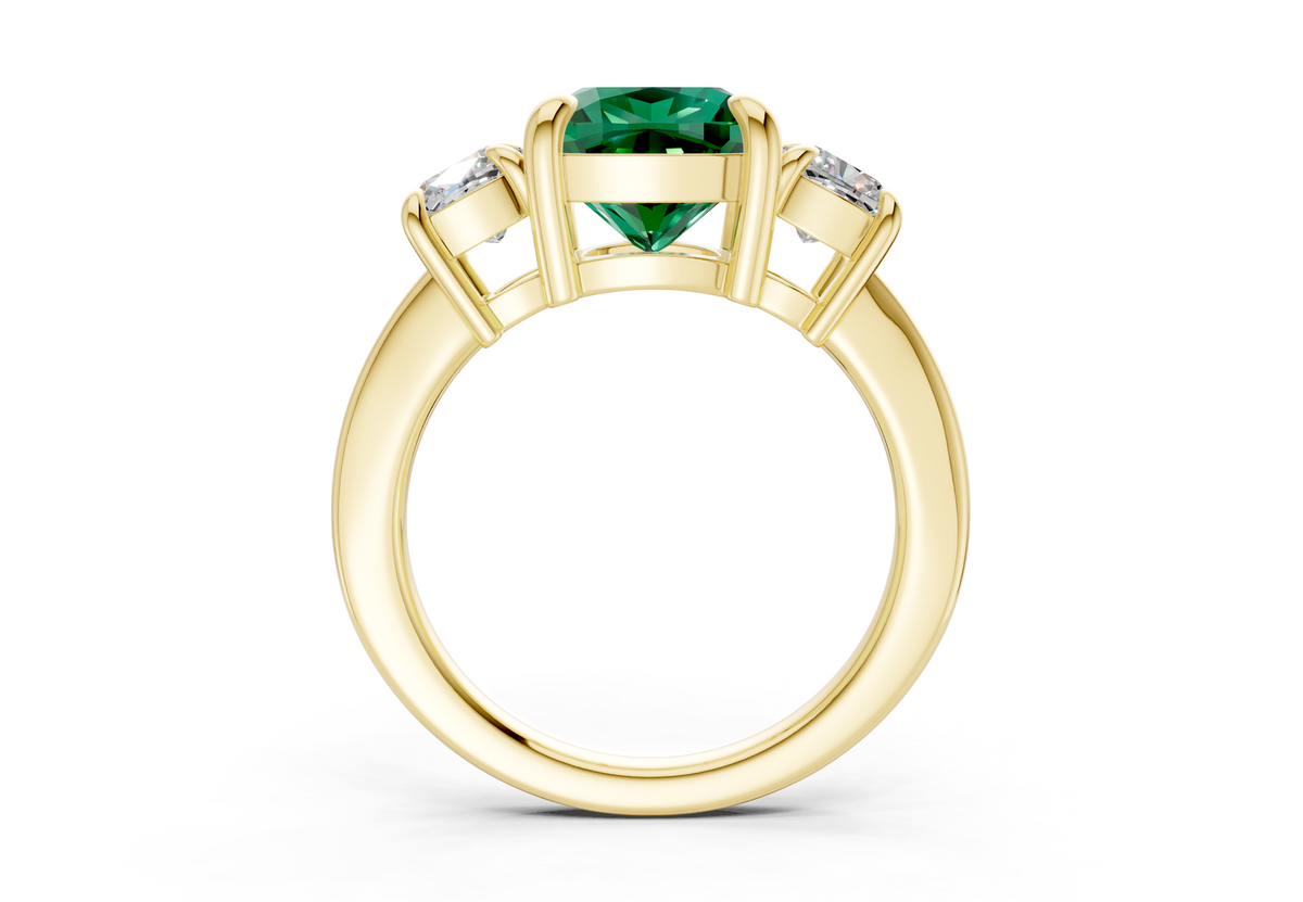 Valencia Emerald Gemstone Three Stone Cushion Square Cut 2mm Engagement Ring
