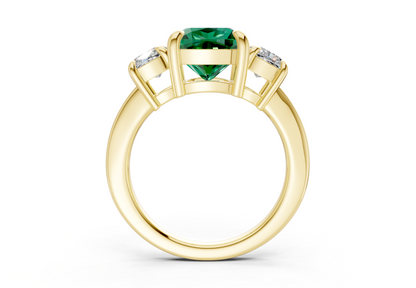 Valencia Emerald Gemstone Three Stone Cushion Square Cut 2mm Engagement Ring