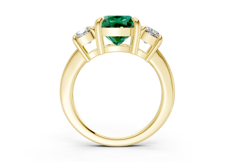 Valencia Emerald Gemstone Three Stone Cushion Square Cut 2mm Engagement Ring