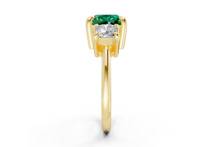 Valencia Emerald Gemstone Three Stone Cushion Square Cut 2mm Engagement Ring