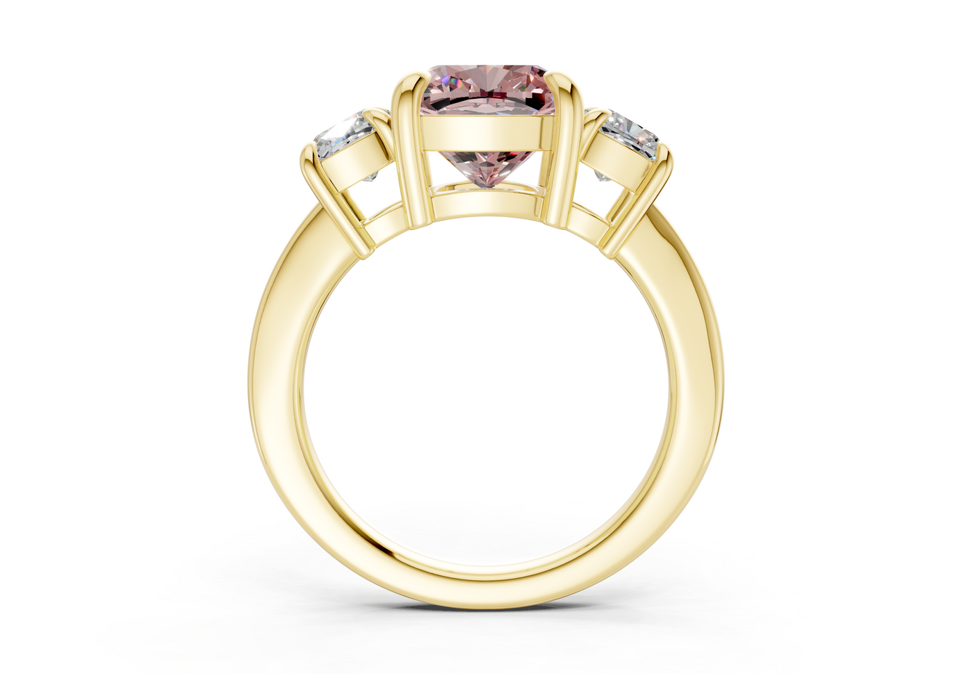 Valencia Pink Diamond Three Stone Cushion Square Cut 2mm Engagement Ring