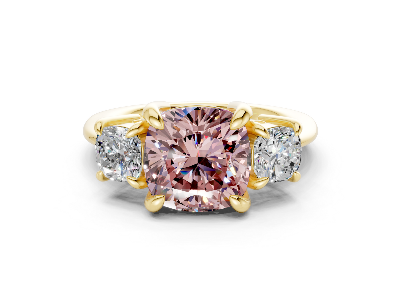 Valencia Pink Diamond Three Stone Cushion Square Cut 2mm Engagement Ring